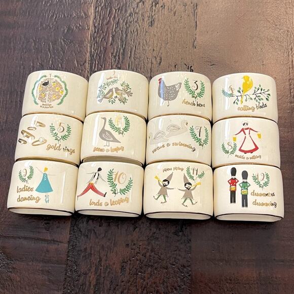 World Market Other - World Market 12 Days Of Christmas Napkin Rings Set Of 12 Ceramic Holiday Decor
